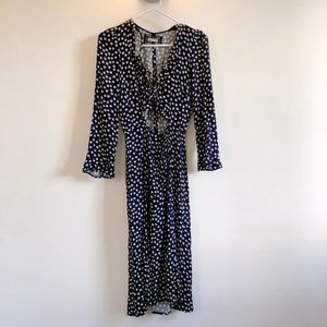 Reformation Daisy Floral Print Navy Blue Tie Front